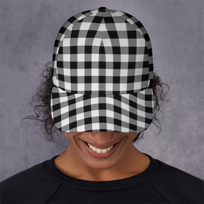 Black And White Buffalo Plaid Print Baseball Cap