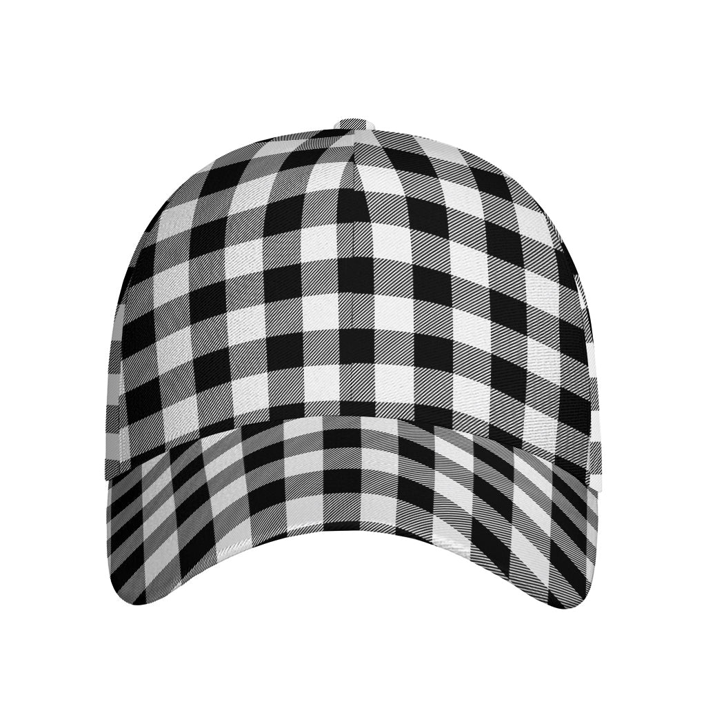 Black And White Buffalo Plaid Print Baseball Cap