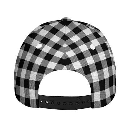 Black And White Buffalo Plaid Print Baseball Cap