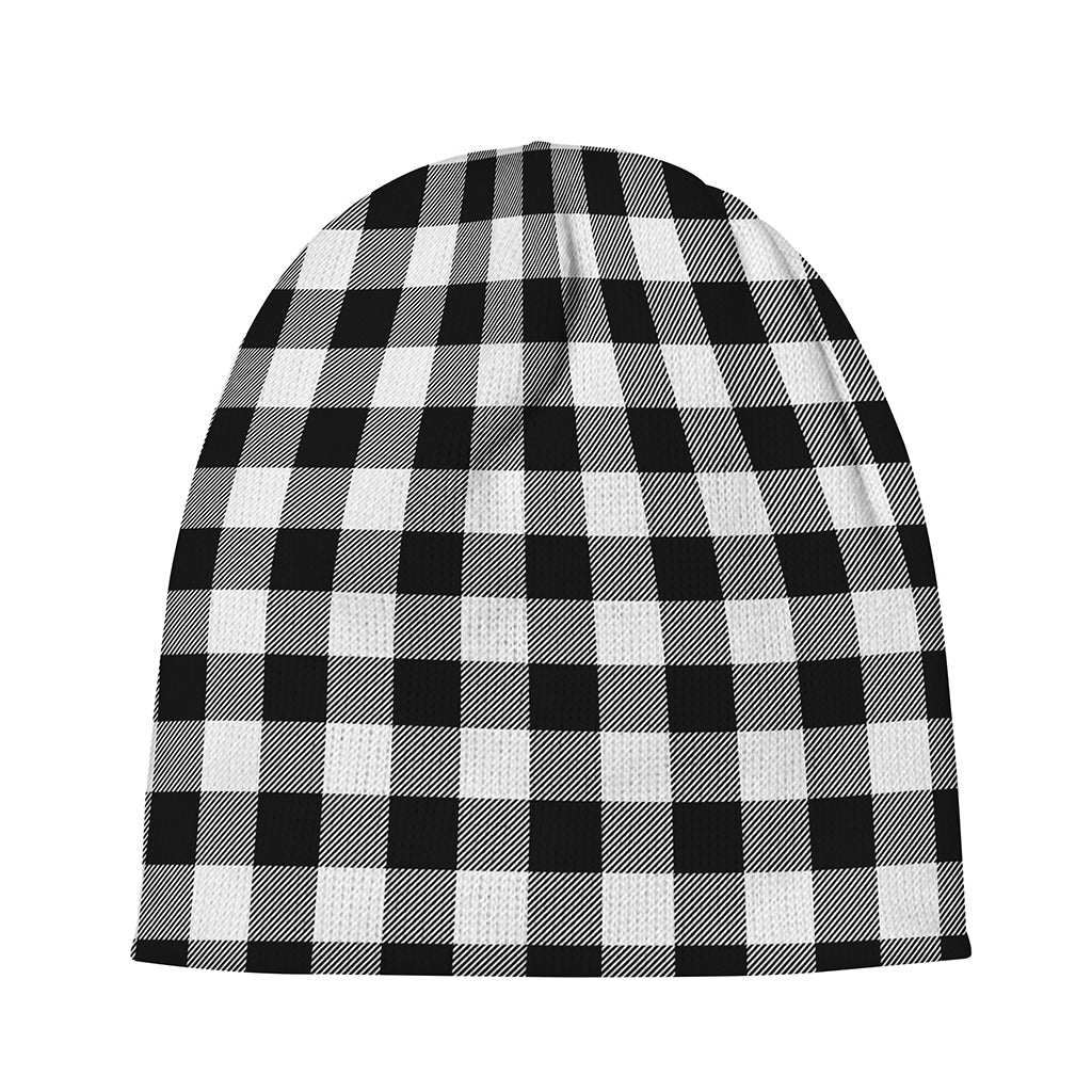 Black And White Buffalo Plaid Print Beanie