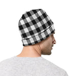 Black And White Buffalo Plaid Print Beanie