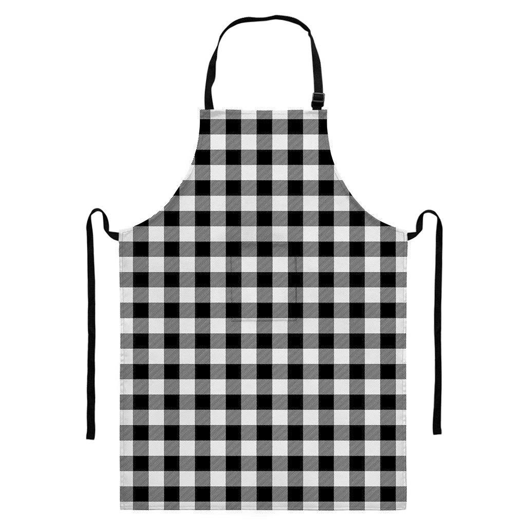 Black And White Buffalo Plaid Print Bib Apron With Pocket