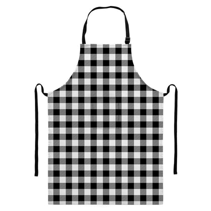 Black And White Buffalo Plaid Print Bib Apron With Pocket