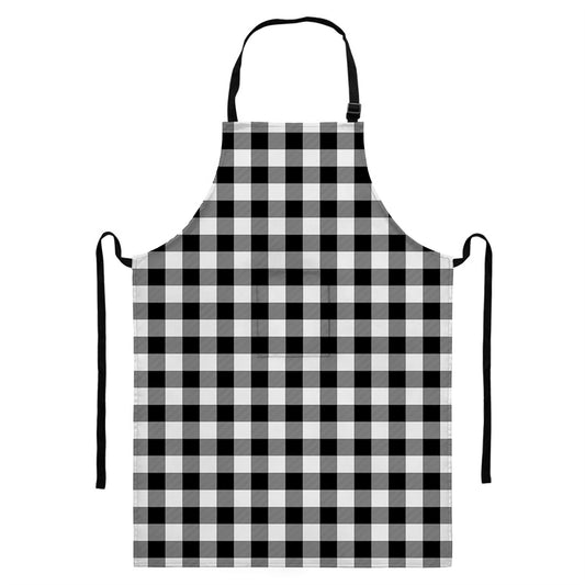 Black And White Buffalo Plaid Print Bib Apron With Pocket