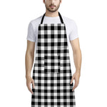Black And White Buffalo Plaid Print Bib Apron With Pocket