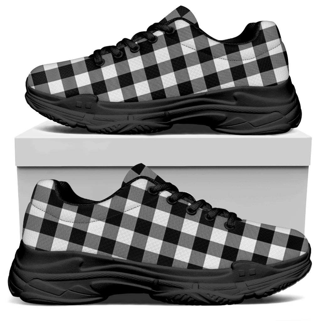 Black And White Buffalo Plaid Print Black Chunky Shoes