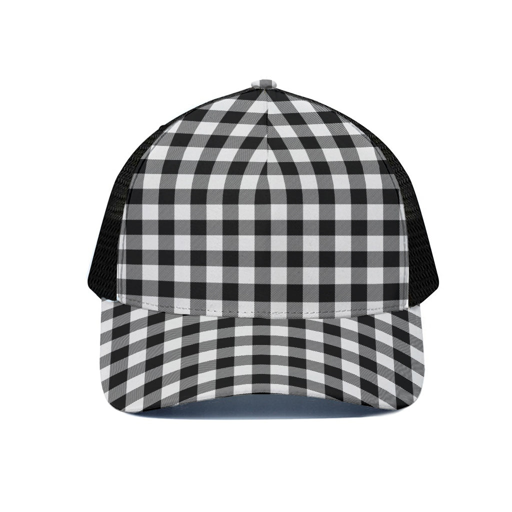 Black And White Buffalo Plaid Print Black Mesh Trucker Cap