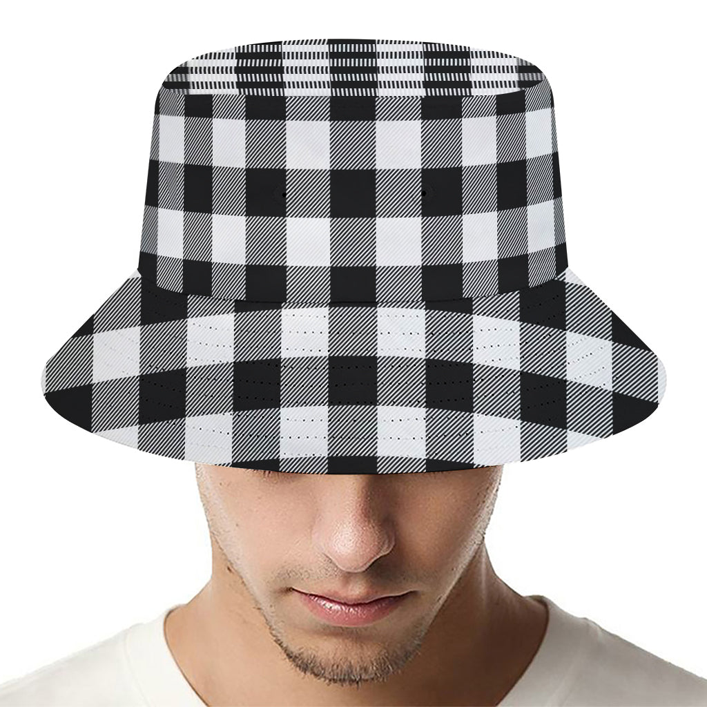 Black And White Buffalo Plaid Print Bucket Hat