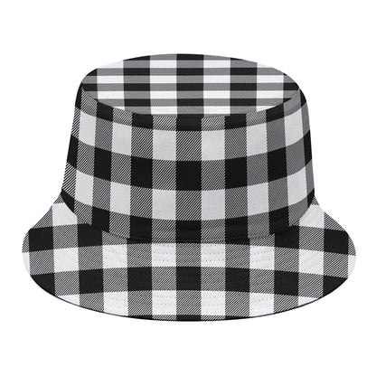 Black And White Buffalo Plaid Print Bucket Hat