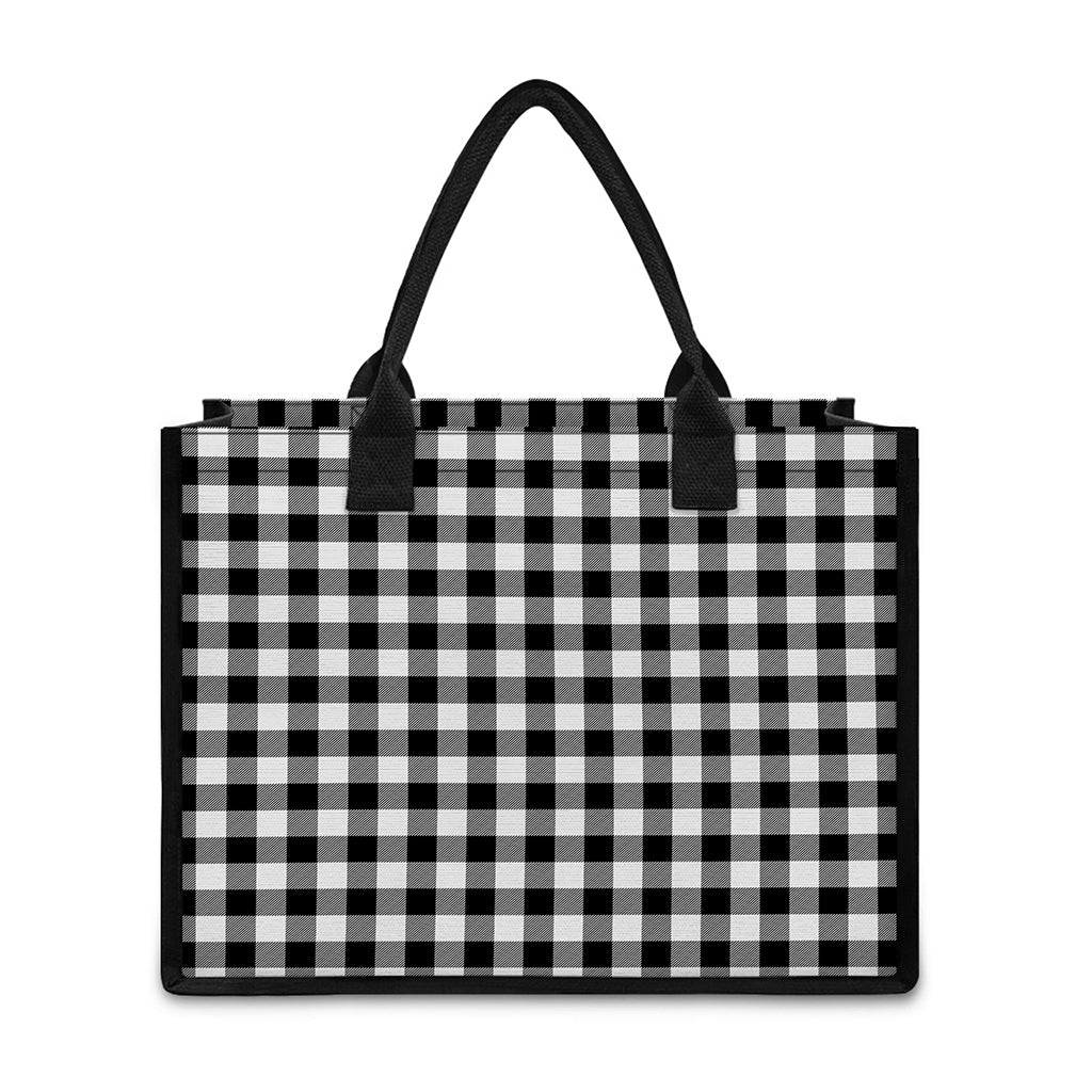 Black And White Buffalo Plaid Print Canvas Tote Bag