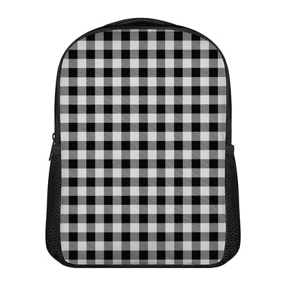Black And White Buffalo Plaid Print Casual Backpack