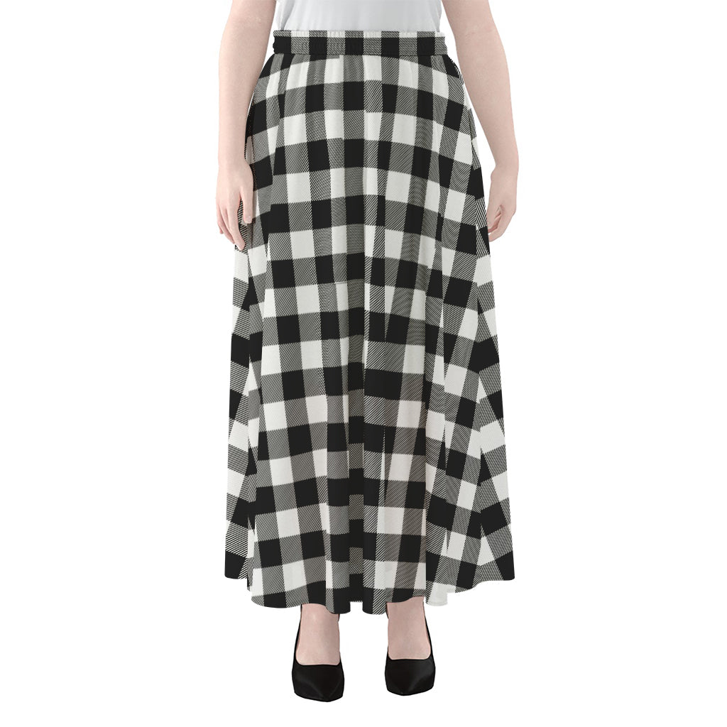Black And White Buffalo Plaid Print Chiffon Maxi Skirt