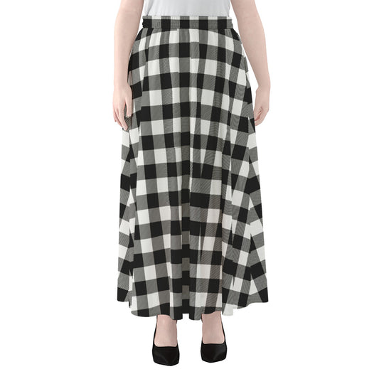 Black And White Buffalo Plaid Print Chiffon Maxi Skirt