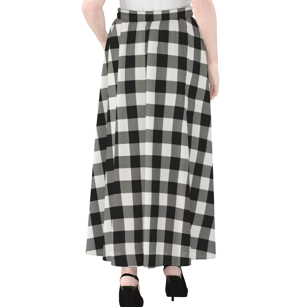 Black And White Buffalo Plaid Print Chiffon Maxi Skirt