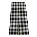 Black And White Buffalo Plaid Print Cotton Front Slit Maxi Skirt