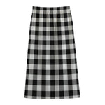 Black And White Buffalo Plaid Print Cotton Front Slit Maxi Skirt