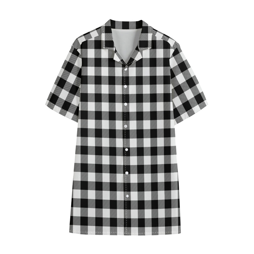 Black And White Buffalo Plaid Print Cotton Hawaiian Shirt
