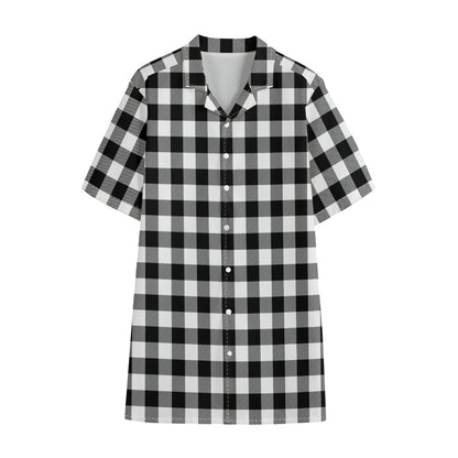 Black And White Buffalo Plaid Print Cotton Hawaiian Shirt