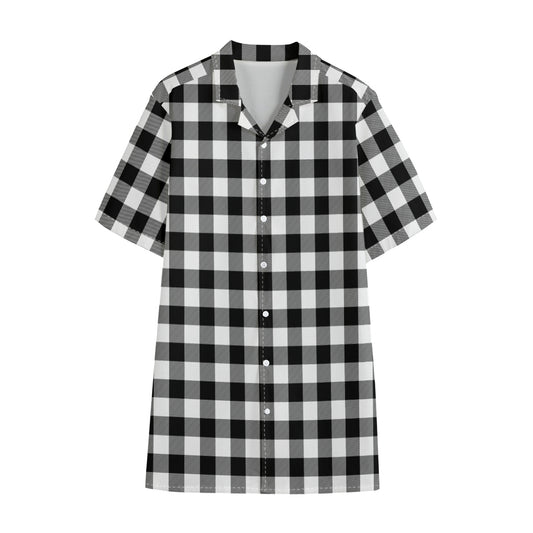 Black And White Buffalo Plaid Print Cotton Hawaiian Shirt