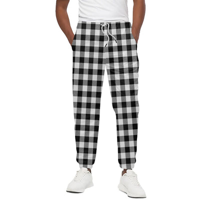 Black And White Buffalo Plaid Print Cotton Pants