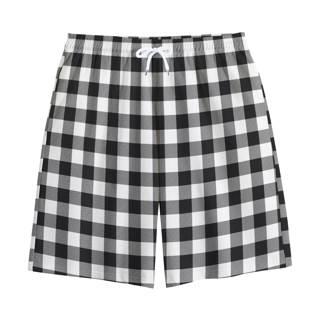 Black And White Buffalo Plaid Print Cotton Shorts