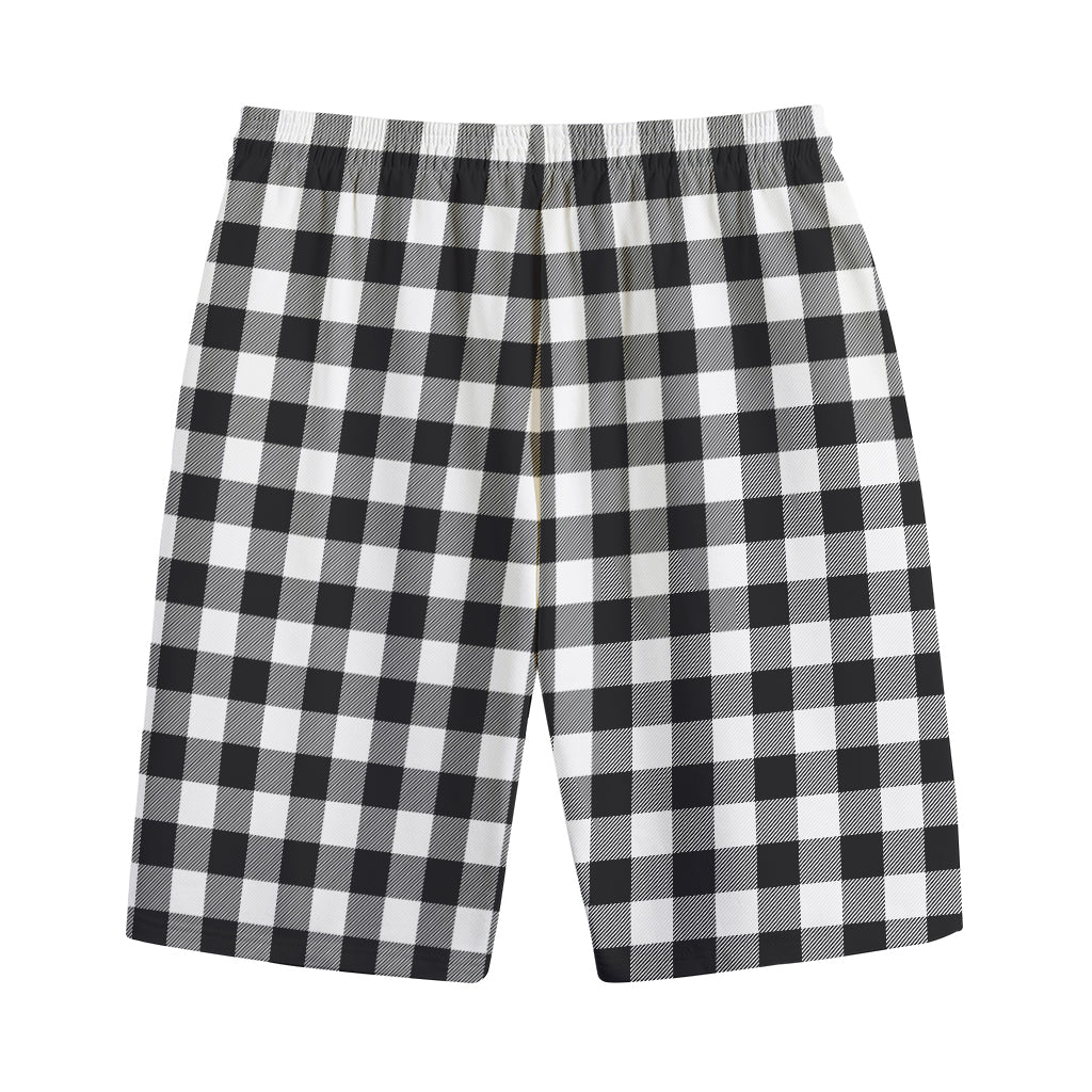 Black And White Buffalo Plaid Print Cotton Shorts