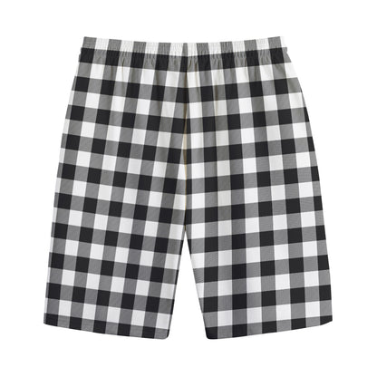 Black And White Buffalo Plaid Print Cotton Shorts