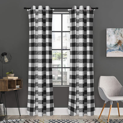 Black And White Buffalo Plaid Print Curtain