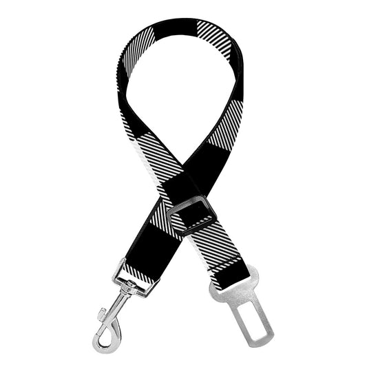 Black And White Buffalo Plaid Print Dog Seat Belt