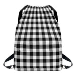 Black And White Buffalo Plaid Print Drawstring Backpack