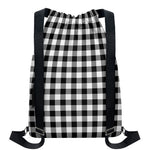 Black And White Buffalo Plaid Print Drawstring Backpack
