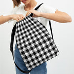 Black And White Buffalo Plaid Print Drawstring Backpack
