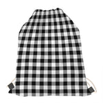 Black And White Buffalo Plaid Print Drawstring Bag