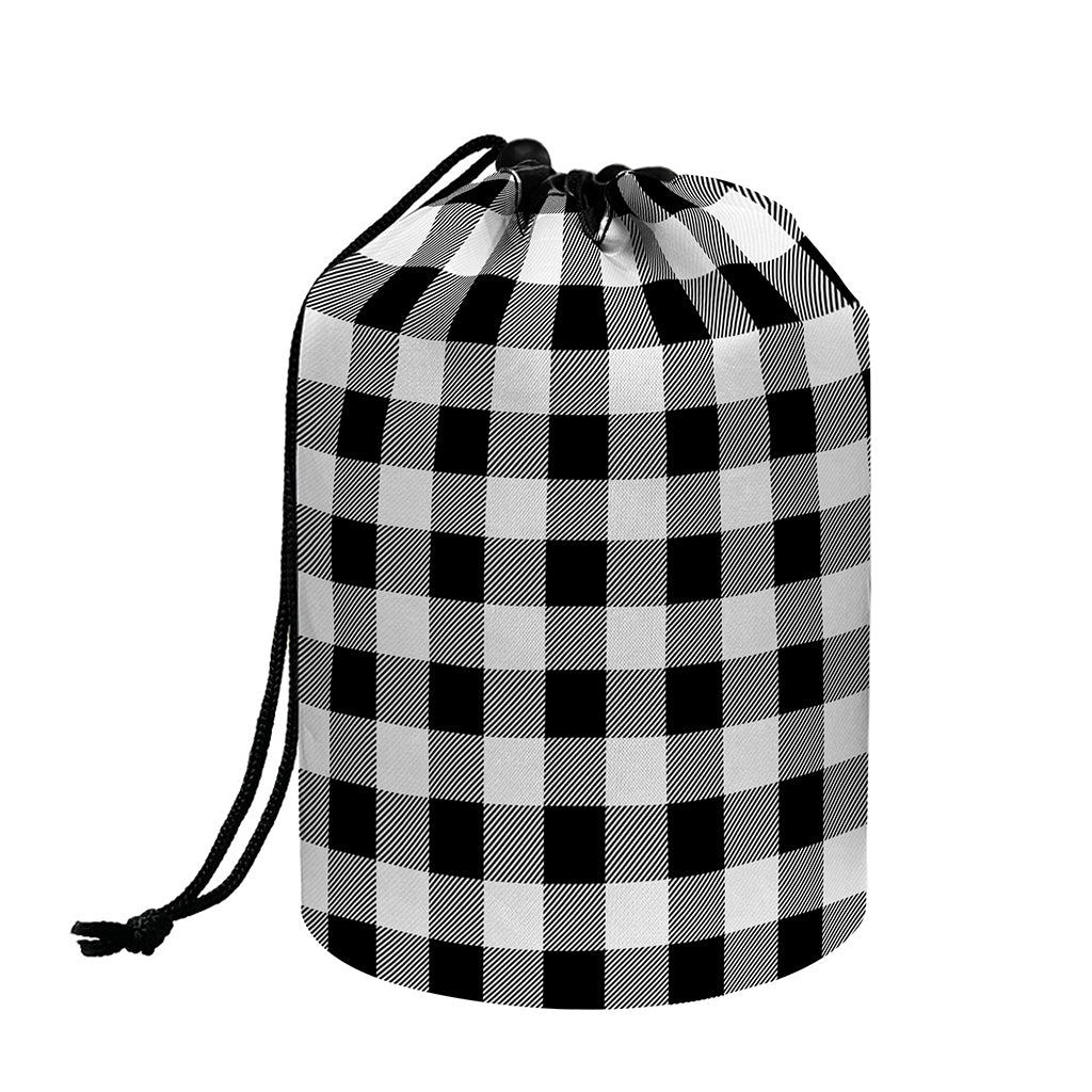 Black And White Buffalo Plaid Print Drawstring Makeup Bag