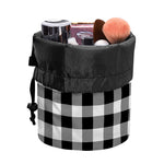 Black And White Buffalo Plaid Print Drawstring Makeup Bag