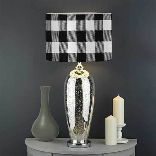 Black And White Buffalo Plaid Print Drum Lamp Shade