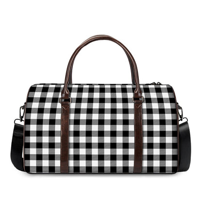 Black And White Buffalo Plaid Print Duffle Bag
