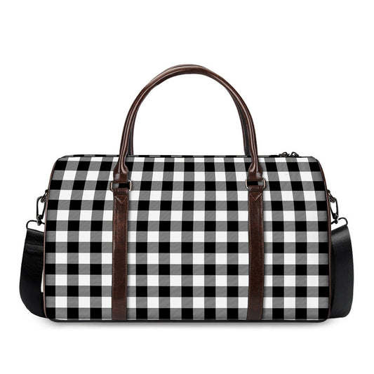 Black And White Buffalo Plaid Print Duffle Bag