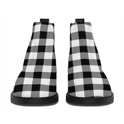 Black And White Buffalo Plaid Print Flat Ankle Boots