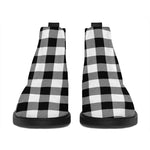 Black And White Buffalo Plaid Print Flat Ankle Boots
