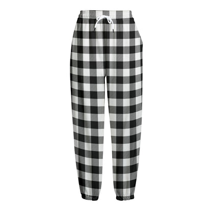 Black And White Buffalo Plaid Print Fleece Lined Knit Pants