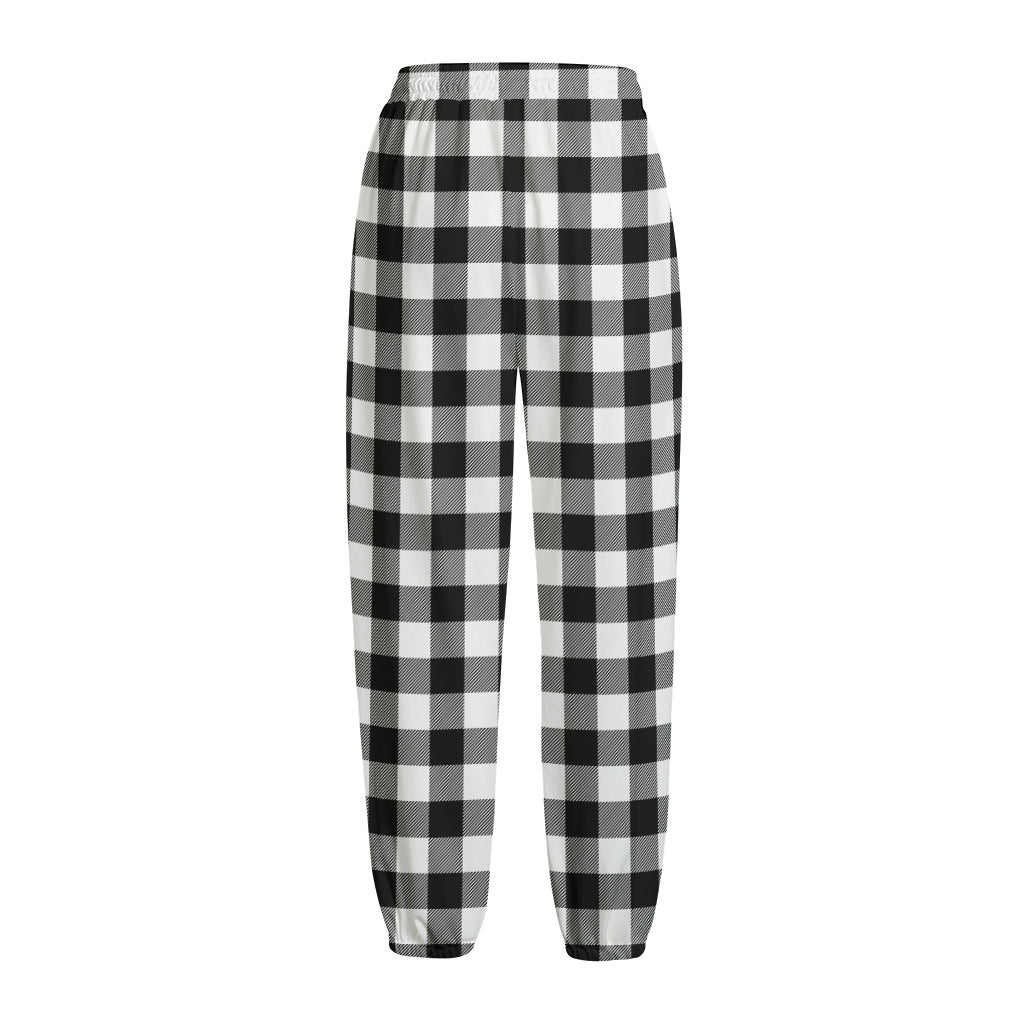 Black And White Buffalo Plaid Print Fleece Lined Knit Pants