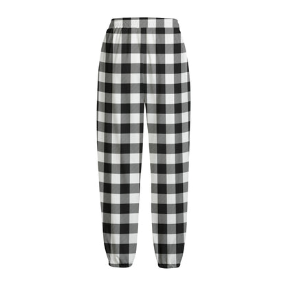 Black And White Buffalo Plaid Print Fleece Lined Knit Pants