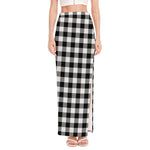 Black And White Buffalo Plaid Print High Slit Maxi Skirt