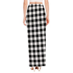 Black And White Buffalo Plaid Print High Slit Maxi Skirt