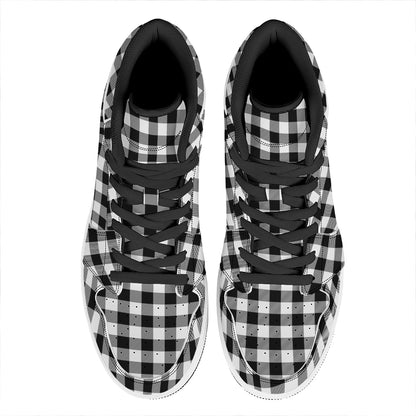 Black And White Buffalo Plaid Print High Top Leather Sneakers