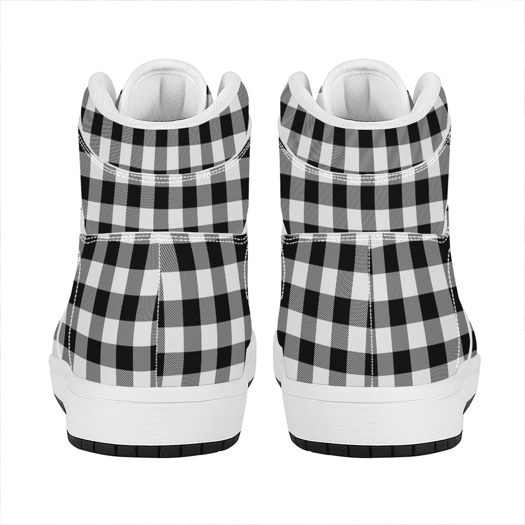 Black And White Buffalo Plaid Print High Top Leather Sneakers