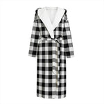 Black And White Buffalo Plaid Print Hooded Bathrobe