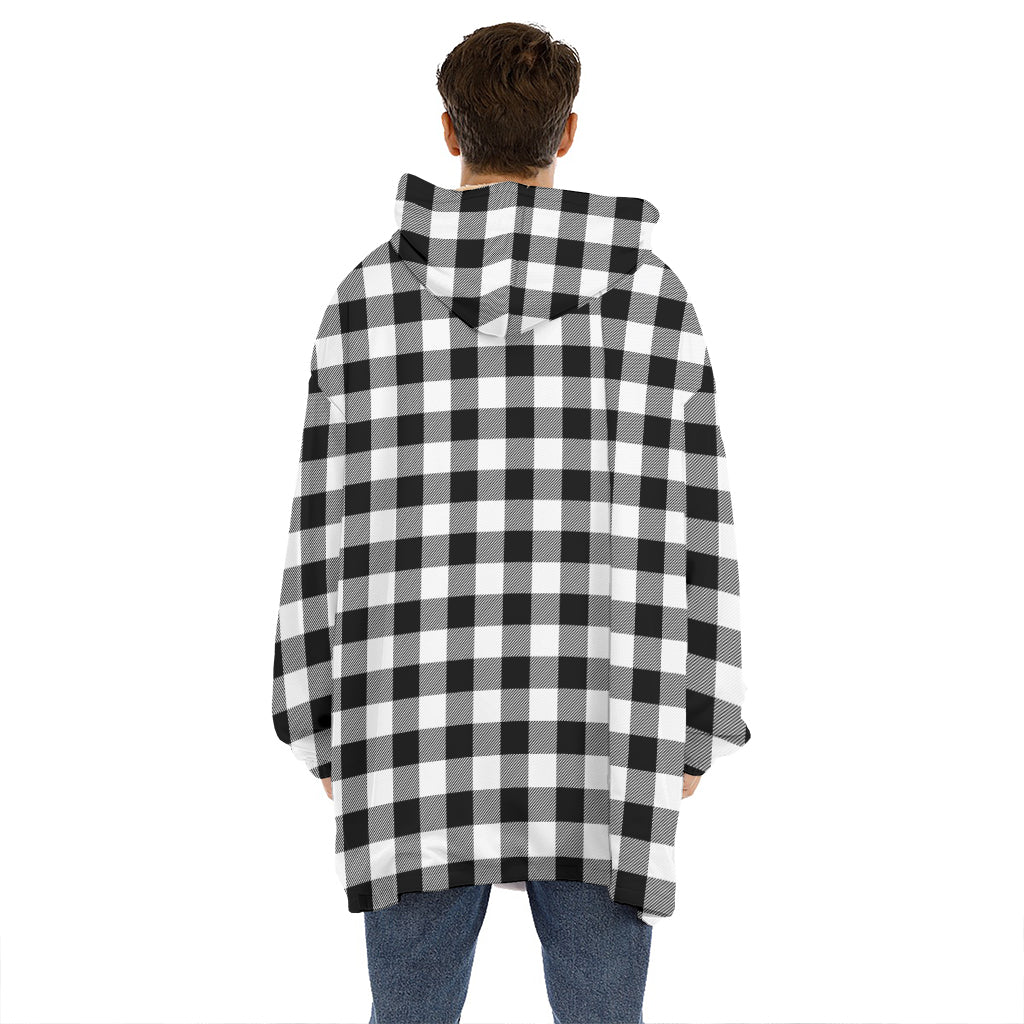 Black And White Buffalo Plaid Print Hoodie Blanket