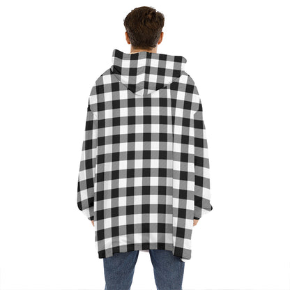 Black And White Buffalo Plaid Print Hoodie Blanket